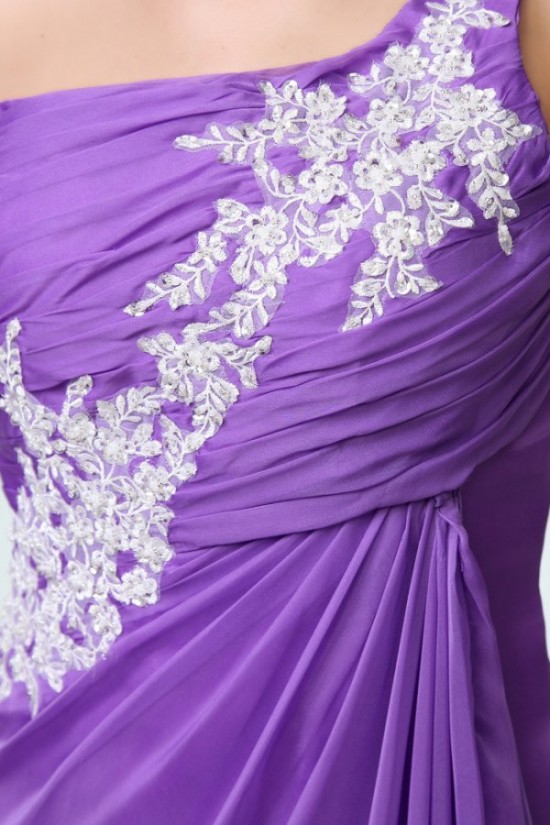 A-Line One-Shoulder Long Chiffon Prom Evening Formal Party Dresses ED010049