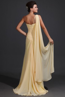 Long Yellow One-Shoulder Beaded Chiffon Prom Evening Formal Party Dresses ED010050