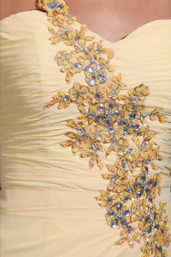 Long Yellow One-Shoulder Beaded Chiffon Prom Evening Formal Party Dresses ED010050
