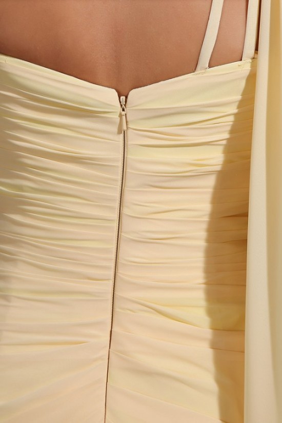Long Yellow One-Shoulder Beaded Chiffon Prom Evening Formal Party Dresses ED010050
