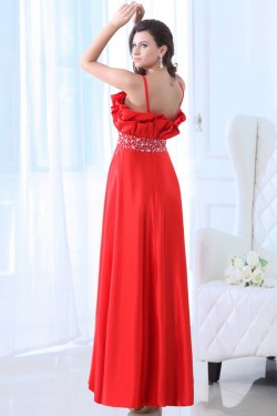 A-Line Spaghetti Strap Beaded Long Red Prom Evening Formal Party Dresses ED010051