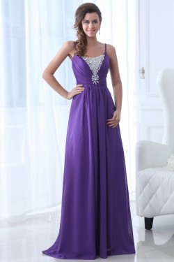 A-Line Spaghetti Strap Beaded Long Purple Prom Evening Formal Party Dresses ED010052