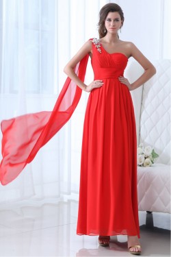 A-Line One-Shoulder Long Red Chiffon Prom Evening Formal Party Dresses ED010053