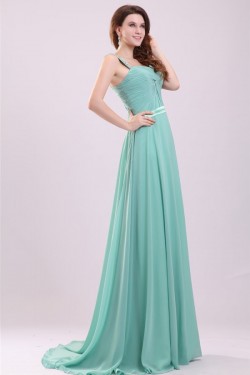 A-Line Beaded Straps Long Chiffon Prom Evening Formal Party Dresses ED010055