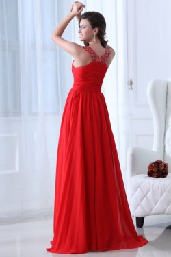 A-Line Beaded Long Red Chiffon Prom Evening Formal Party Dresses ED010059