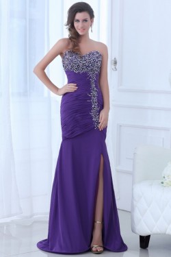 Trumpet/Mermaid Sweetheart Beaded Long Purple Chiffon Prom Evening Formal Party Dresses ED010062