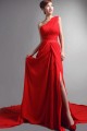 Long Red One-Shoulder Chiffon Prom Evening Formal Party Dresses ED010064