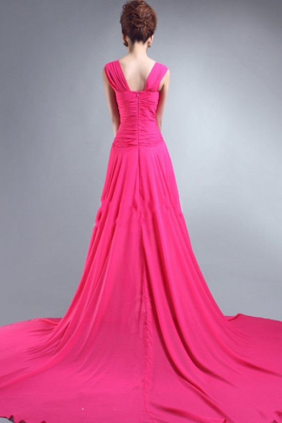 A-Line Beaded Long Pink Chiffon Prom Evening Formal Party Dresses ED010065