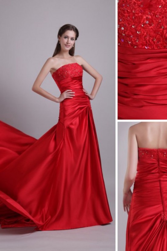 Sheath/Column Strapless Long Red Prom Evening Formal Party Dresses ED010067