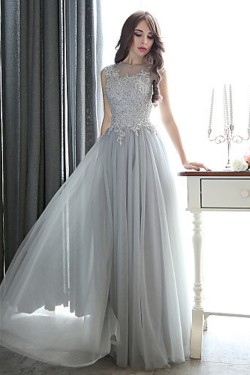 Formal Evening Black Tie Gala Dress Sheath Column Bateau Floor-length Tulle with Appliques Beading Dresses ED010068