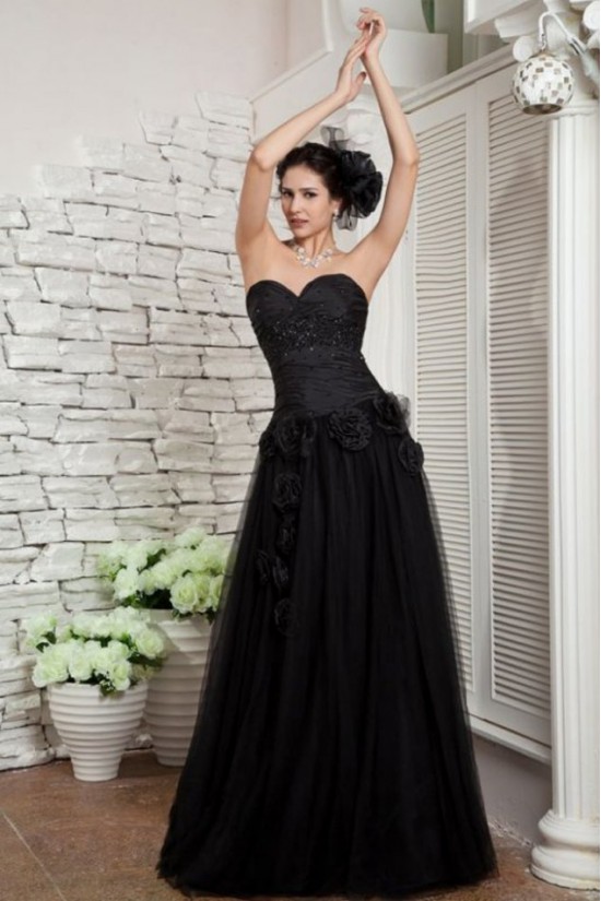 A-Line Sweetheart Long Black Prom Evening Formal Party Dresses ED010069