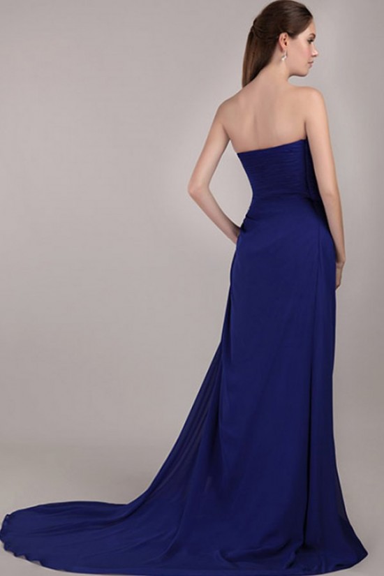 Sheath/Column Strapless Long Blue Chiffon Prom Evening Formal Party Dresses ED010070