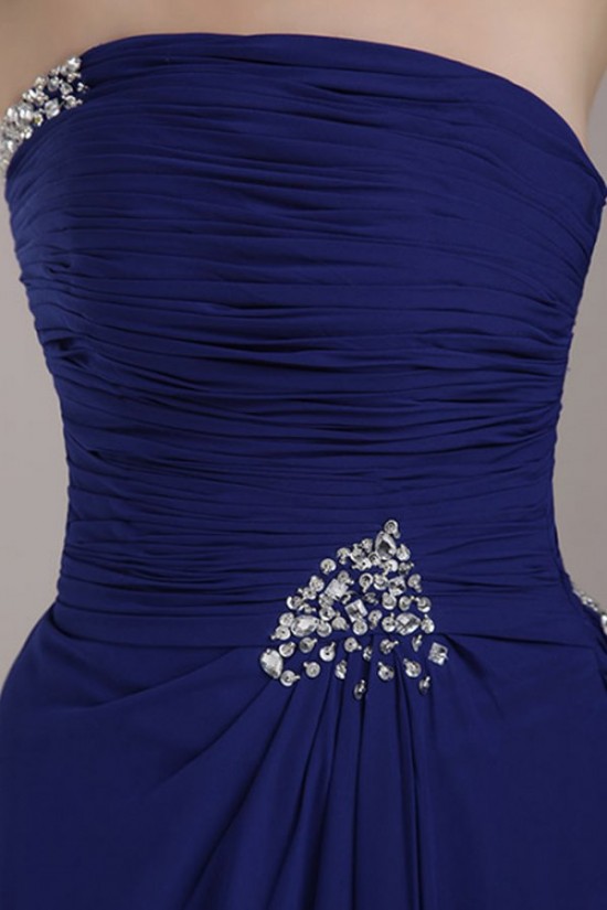 Sheath/Column Strapless Long Blue Chiffon Prom Evening Formal Party Dresses ED010070