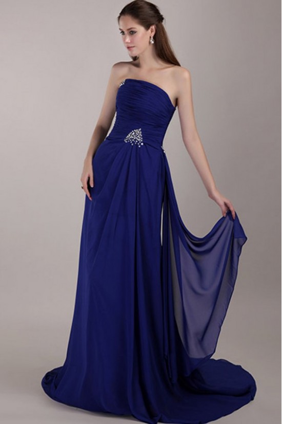 Sheath/Column Strapless Long Blue Chiffon Prom Evening Formal Party Dresses ED010070