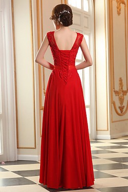 A-Line Beaded Applique Long Chiffon Prom Evening Formal Dresses ED010076