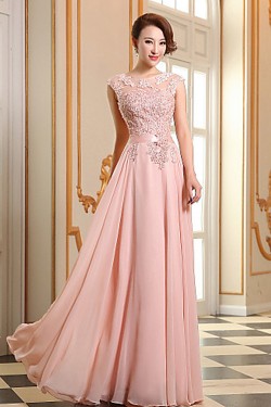 A-Line Beaded Applique Long Chiffon Prom Evening Formal Dresses ED010076