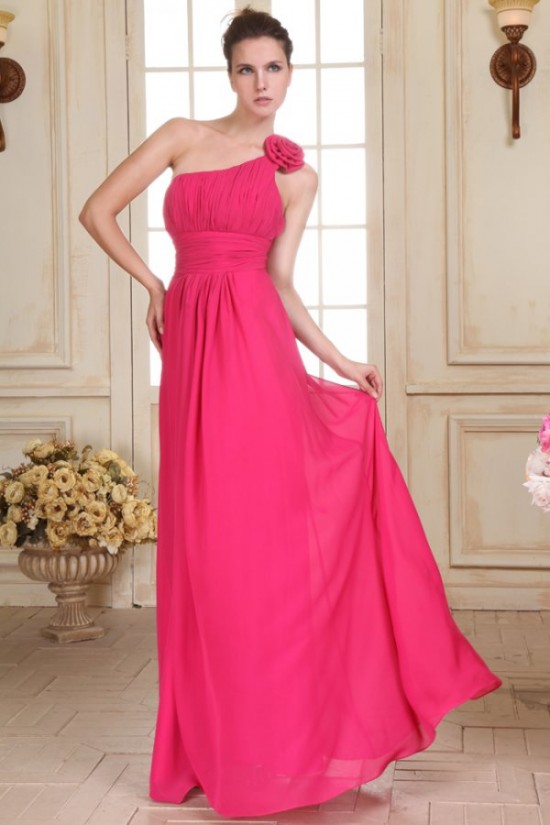A-Line One-Shoulder Long Pink Chiffon Prom Evening Formal Party Dresses/Bridesmaid Dresses ED010079 A-Line One-Shoulder Long Pink Chiffon Prom Evening Formal Party Dresses/Bridesmaid Dresses ED010079