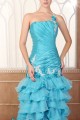 Trumpet/Mermaid One-Shoulder Long Blue Prom Evening Formal Party Dresses ED010083
