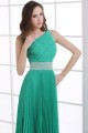 A-Line One-Shoulder Beaded Pleated Long Green Chiffon Prom Evening Formal Party Dresses ED010084