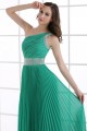 A-Line One-Shoulder Beaded Pleated Long Green Chiffon Prom Evening Formal Party Dresses ED010084