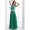 A-Line One-Shoulder Beaded Pleated Long Green Chiffon Prom Evening Formal Party Dresses ED010084
