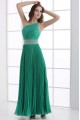 A-Line One-Shoulder Beaded Pleated Long Green Chiffon Prom Evening Formal Party Dresses ED010084