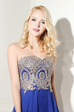 A-Line Sweetheart Lace Appliques Long Blue Prom Evening Formal Party Dresses ED010086