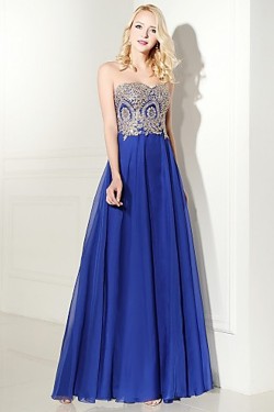 A-Line Sweetheart Lace Appliques Long Blue Prom Evening Formal Party Dresses ED010086