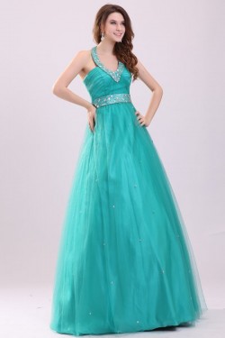 A-Line Halter Long Beaded Prom Evening Formal Party Dresses ED010095
