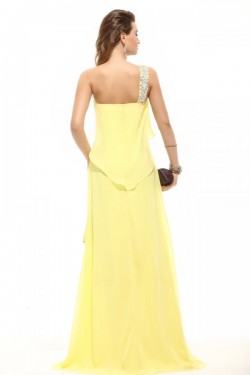 One-Shoulder Beaded Long Yellow Chiffon Prom Evening Formal Party Dresses ED010096