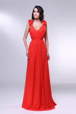 A-Line V-Neck Long Chiffon Prom Evening Formal Dresses ED011001