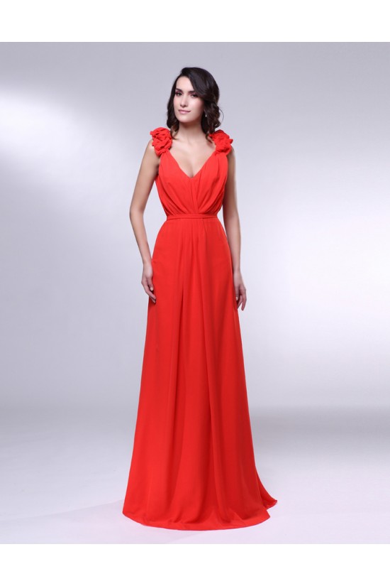 A-Line V-Neck Long Chiffon Prom Evening Formal Dresses ED011001