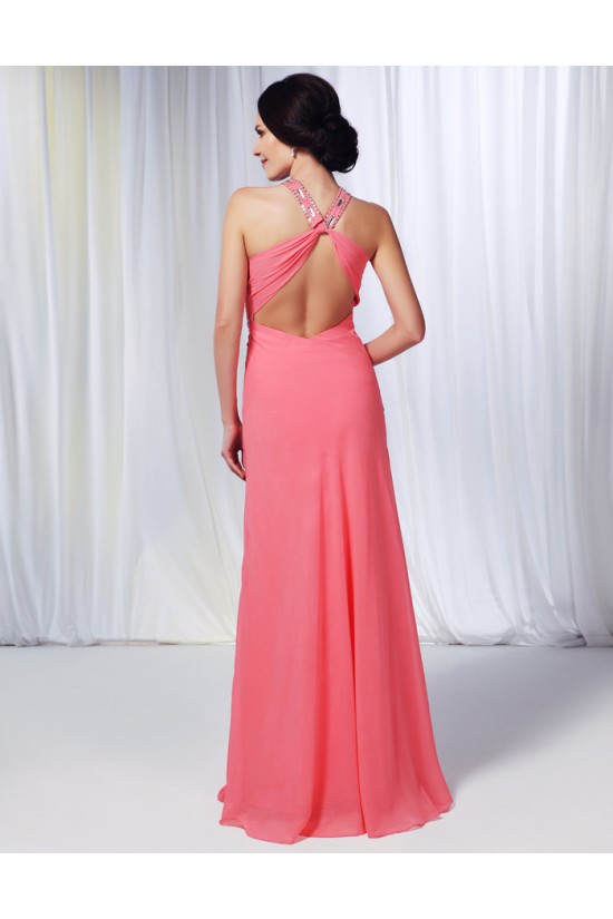 Sheath/Column Beaded Long Pink Chiffon Prom Evening Formal Dresses ED011002 Sheath/Column Beaded Long Pink Chiffon Prom Evening Formal Dresses ED011002