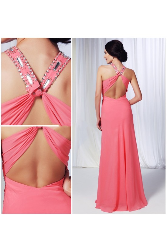 Sheath/Column Beaded Long Pink Chiffon Prom Evening Formal Dresses ED011002 Sheath/Column Beaded Long Pink Chiffon Prom Evening Formal Dresses ED011002