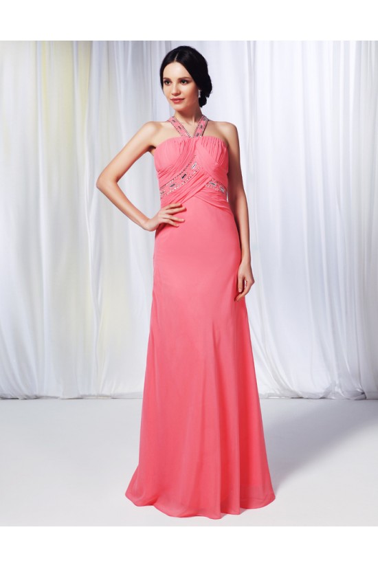 Sheath/Column Beaded Long Pink Chiffon Prom Evening Formal Dresses ED011002 Sheath/Column Beaded Long Pink Chiffon Prom Evening Formal Dresses ED011002