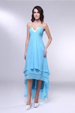 High Low Blue Chiffon Prom Evening Formal Dresses ED011003