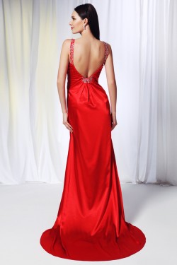 A-Line Beaded Long Red Prom Evening Formal Dresses ED011004