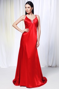 A-Line Beaded Long Red Prom Evening Formal Dresses ED011004