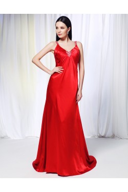 A-Line Beaded Long Red Prom Evening Formal Dresses ED011004