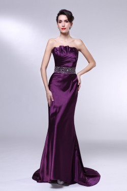 Trumpet/Mermaid Strapless Beaded Long Purple Prom Evening Formal Dresses ED011005