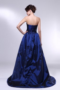 A-Line Strapless Beaded Blue Taffeta Prom Evening Formal Dresses ED011006