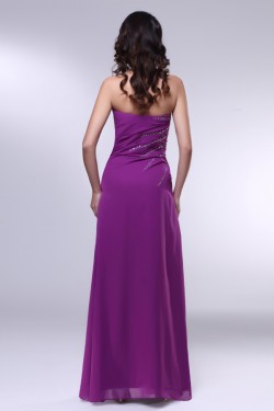 A-Line Strapless Beaded Long Purple Chiffon Prom Evening Formal Dresses ED011009
