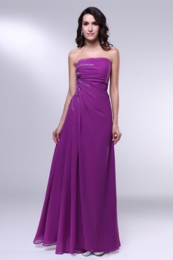 A-Line Strapless Beaded Long Purple Chiffon Prom Evening Formal Dresses ED011009