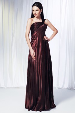 A-Line One-Shoulder Pleated Long Prom Evening Formal Dresses ED011011