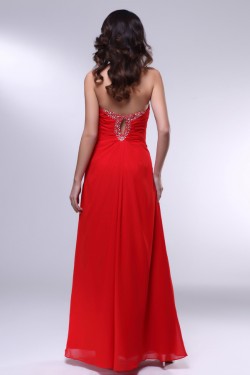 Sheath/Column Sweetheart Split-Front Beaded Long Red Chiffon Prom Evening Formal Dresses ED011012