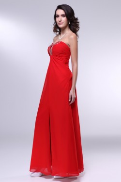 Sheath/Column Sweetheart Split-Front Beaded Long Red Chiffon Prom Evening Formal Dresses ED011012