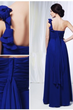 A-Line One-Shoulder Long Blue Chiffon Prom Evening Formal Dresses ED011013