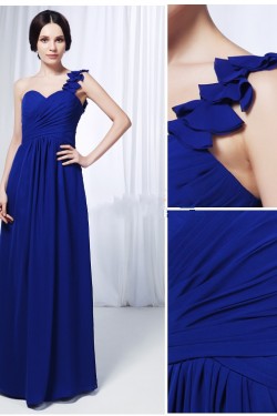 A-Line One-Shoulder Long Blue Chiffon Prom Evening Formal Dresses ED011013