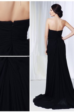 A-Line Sweetheart Beaded Long Black Chiffon Prom Evening Formal Dresses ED011014