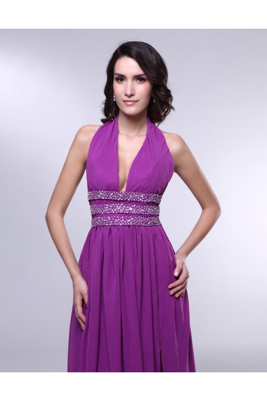 A-Line Halter Beaded Split-Front Long Purple Chiffon Prom Evening Formal Dresses ED011017 A-Line Halter Beaded Split-Front Long Purple Chiffon Prom Evening Formal Dresses ED011017